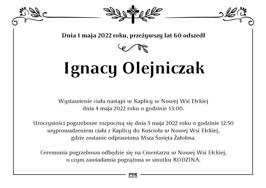 Ignacy Olejniczak - nekrolog